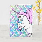 Roze en witte Unicorn Grafisch Kaart (Gele Bloem)