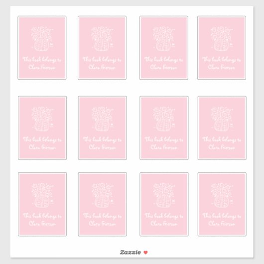 Roze en Witte Vaas Boekplaat Stickers (Vel)