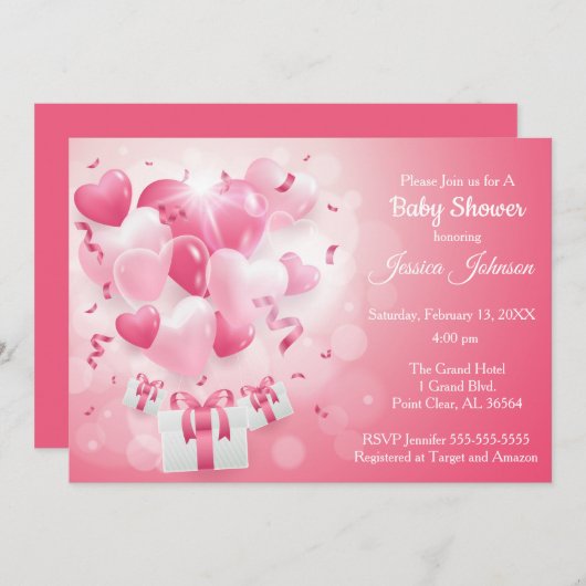 Roze en witte Valentijn Harde Baby shower Kaart (Voorkant / Achterkant)