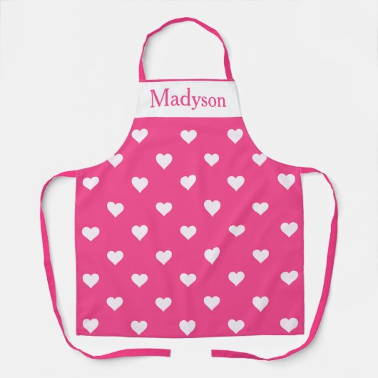 Roze en Witte Valentijn Harten Custom Schort (Voorkant)