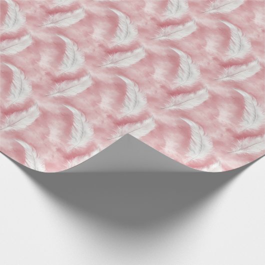 Roze en witte veerpatroon bruids- cadeaupapier (Hoek)