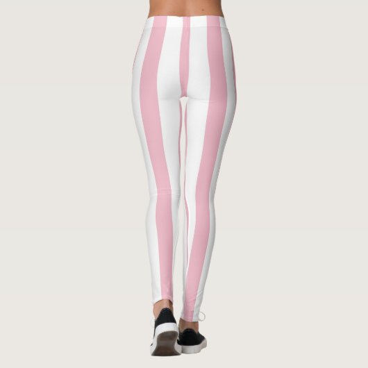 Roze en witte verticale strepen leggings (Achterkant)