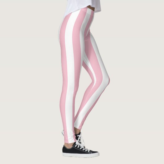 Roze en witte verticale strepen leggings (Rechts)