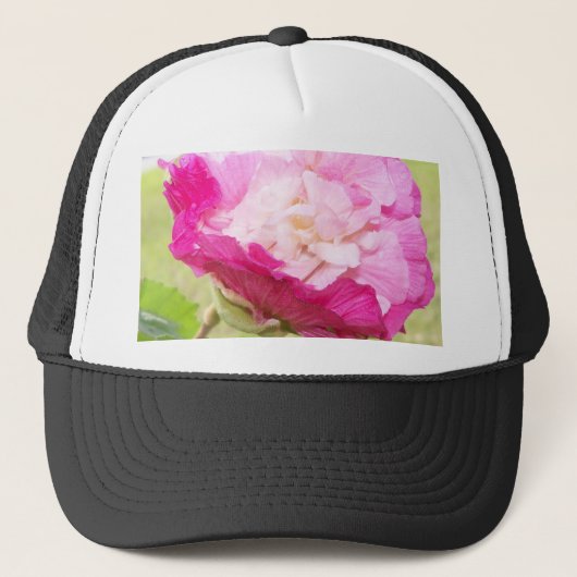 roze en witte verwisselbare hibiscus bloom trucker pet (Voorkant)