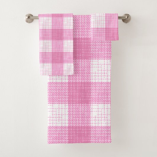 Roze en witte, vette, geruite ruitjesprint bad handdoek