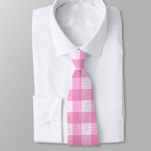 Roze en witte, vette, geruite ruitjesprint stropdas