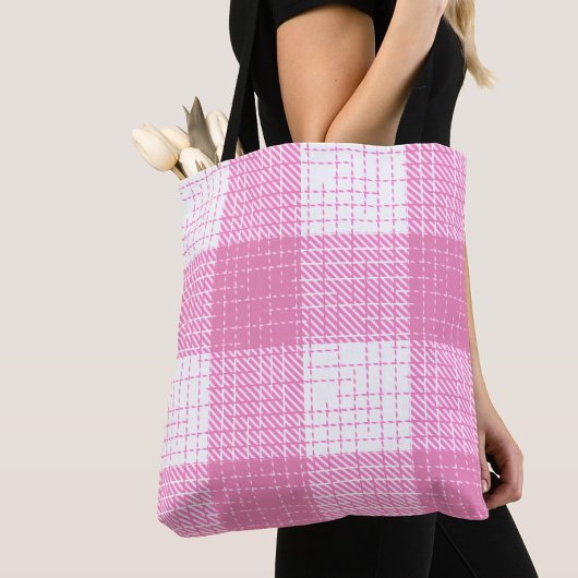 Roze en witte, vette, geruite ruitjesprint tote bag