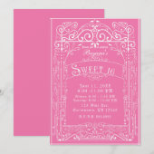 Roze en witte  Victoriaans Deco Sweet 16 Party Kaart (Voorkant / Achterkant)
