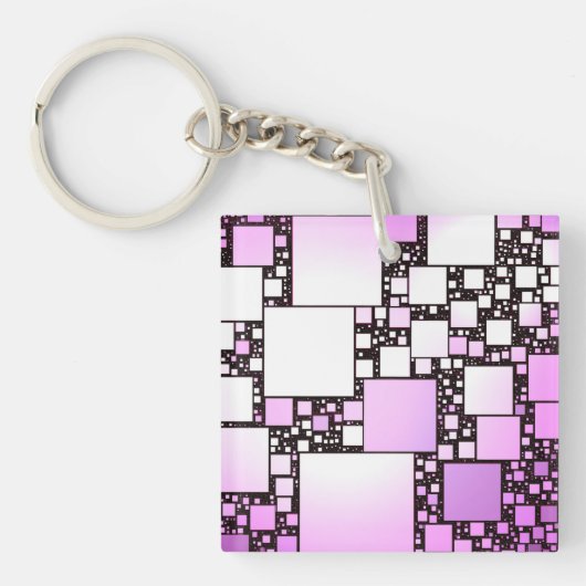 Roze en witte vierkant dansende acrylsleutelring sleutelhanger (voorkant)