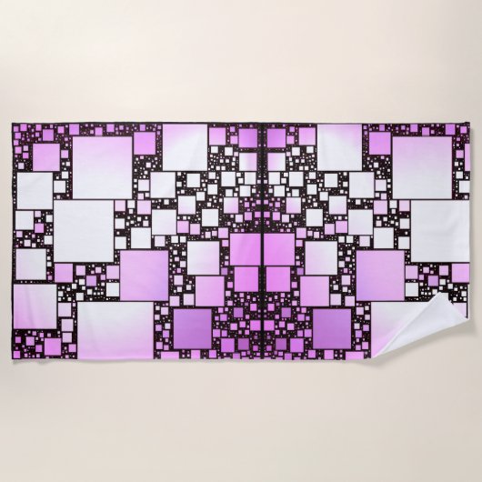 Roze en witte vierkante dansende strandhanddoek strandlaken (Voorkant)