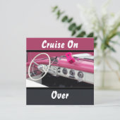 Roze en witte vintage auto, Birthday Basis Kaart (Staand voorkant)