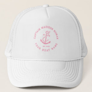 Roze en witte vintage nautische bootanker trucker pet
