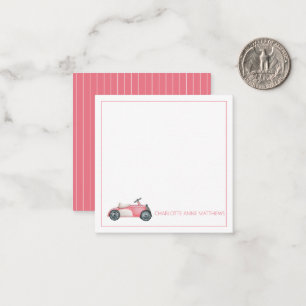 Roze en Witte Vintage Speelgoedauto Persoonlijk Notitiekaartje