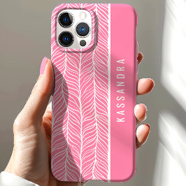 Roze en witte visgraat gepersonaliseerde naam iPhone 15 case