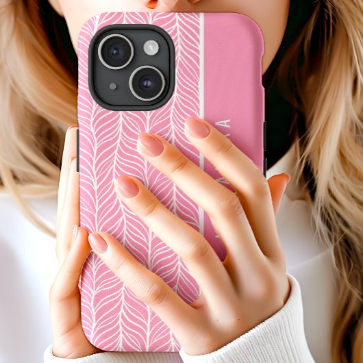 Roze en witte visgraat gepersonaliseerde naam Case-Mate iPhone case