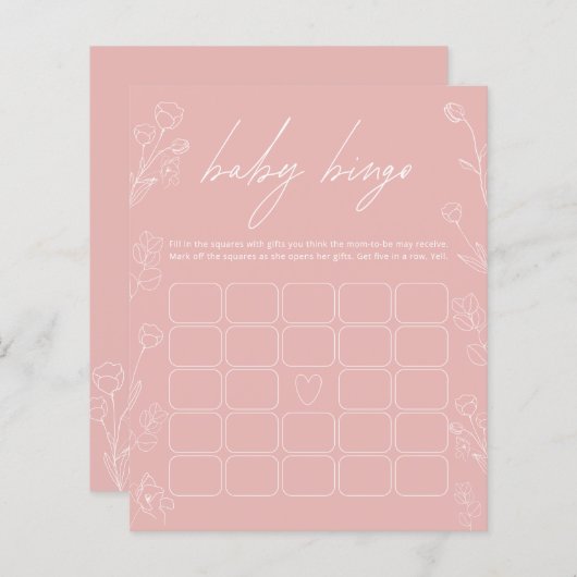 Roze en witte vlakke bingo Baby shower (Voorkant / Achterkant)