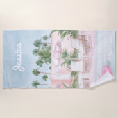 Roze en witte vlekvormig door de pool strandlaken (Voorkant)