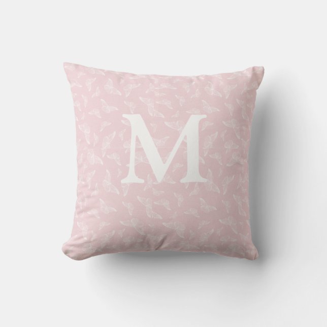 Roze en witte vlinder initiele kussensloop kussen (Voorkant)