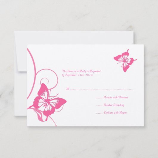 Roze en witte vlinder RSVP Kaartje (Voorkant)