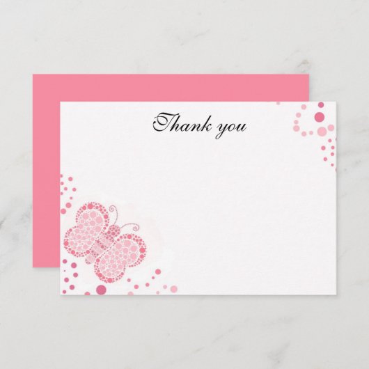 Roze en witte vlinderbloemplaat Dank u wel Kaart (Voorkant / Achterkant)