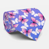 Roze en Witte Vlinderpatroon Nekband Stropdas (Opgerold)