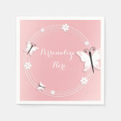 Roze en Witte Vlinders & Bloemen Custom Servet (Voorkant)