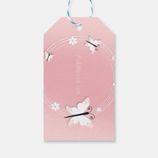 Roze en Witte Vlinders & Bloemen Feestgunst Cadeaulabel (Achterkant)