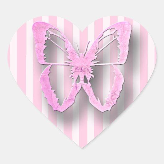 Roze en witte vlinderStickers Hart Sticker (Voorkant)
