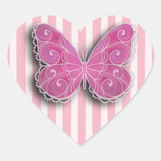 Roze en witte vlinderStickers Hart Sticker (Voorkant)