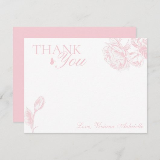 Roze en witte vlindervlinder Hartelijk dank Bedankkaart (Voorkant / Achterkant)