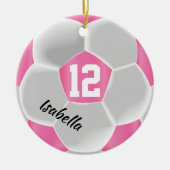 Roze en witte ⚽ Voetbal Keramisch Ornament (Voorkant)