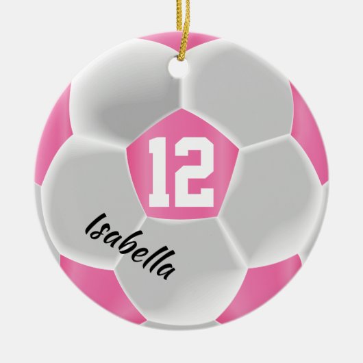 Roze en witte ⚽ Voetbal Keramisch Ornament (Voorkant)