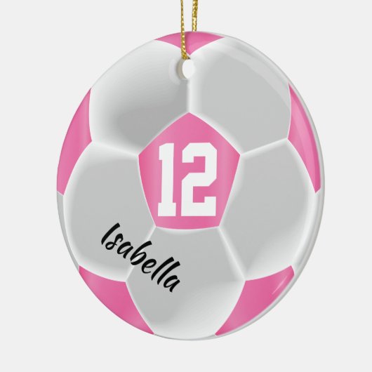 Roze en witte ⚽ Voetbal Keramisch Ornament (Links)