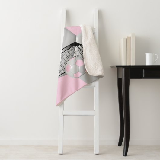 Roze en witte Voetbal met DIY-tekst Sherpa Deken (In situ)