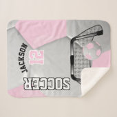 Roze en witte Voetbal met DIY-tekst Sherpa Deken (Voorkant (horizontaal))