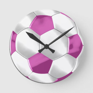 Roze en witte Voetbal Ronde Klok