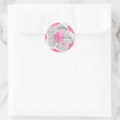 Roze en Witte Voetbal Ronde Sticker (Tas)