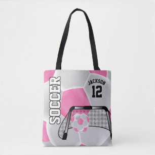 Roze en witte Voetbal Tote Bag
