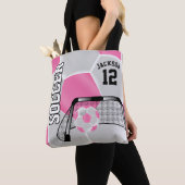 Roze en witte Voetbal Tote Bag (Dichtbij)