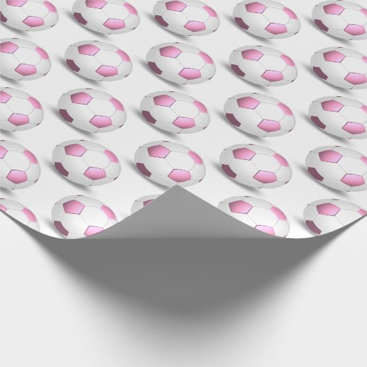 roze en witte voetballen cadeaupapier (Hoek)