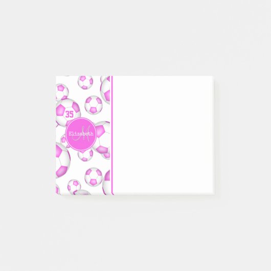 roze en witte voetballen girale sport post-it® notes (Voorkant)