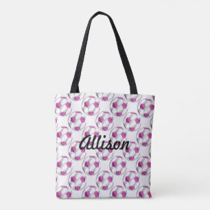 Roze en witte Voetballen met naam Tote Bag