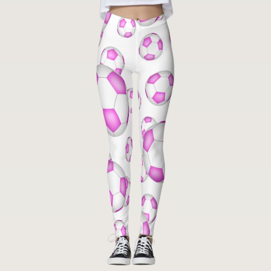 Roze en witte voetballen patroon leggings (Voorkant)