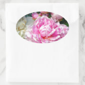 Roze en witte volken ovale sticker (Tas)