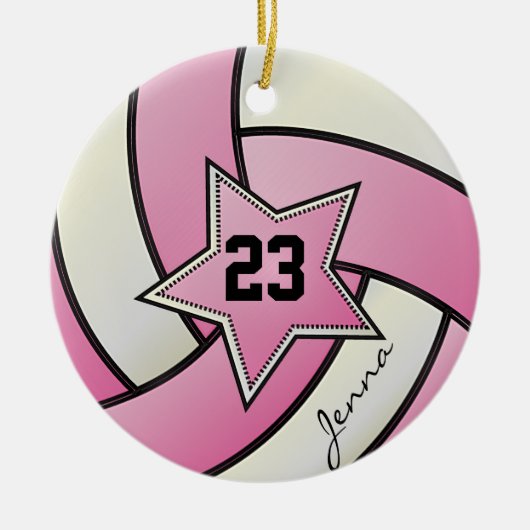 Roze en witte volleybal keramisch ornament (Voorkant)