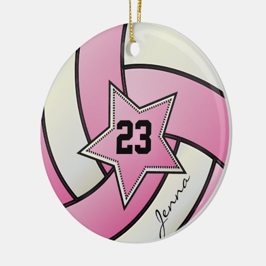 Roze en witte volleybal keramisch ornament (Links)