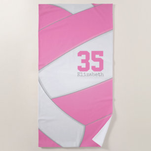 Roze en witte volleybal meisjes gepersonaliseerd strandlaken