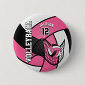  roze en witte volleybal ronde button 5,7 cm (Voorkant)