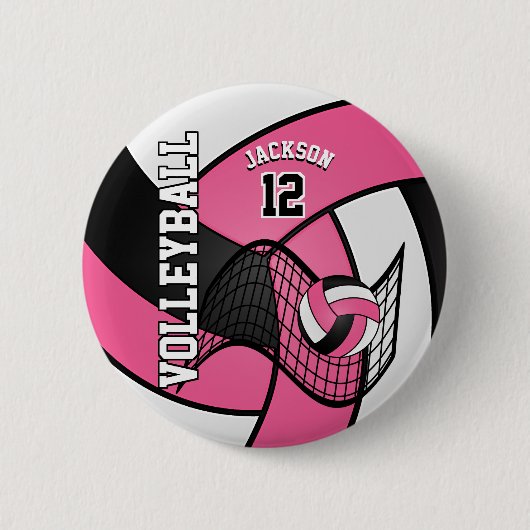 roze en witte volleybal ronde button 5,7 cm (Voorkant)