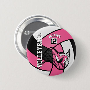  roze en witte volleybal ronde button 5,7 cm